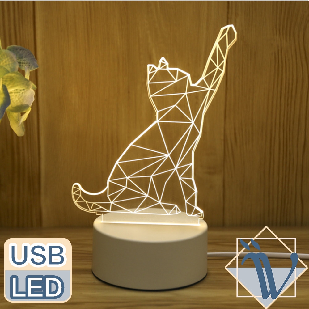 Viita 聖誕/生日/交換禮物創意LED壓克力USB床頭夜燈 幾何造型貓