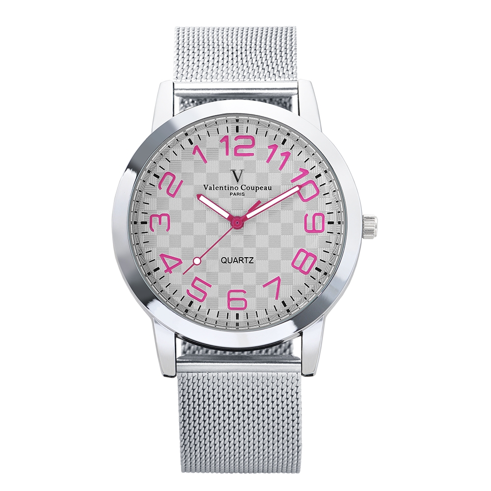Valentino Coupeau 范倫鐵諾 古柏 時光倒流系列腕錶(白面/桃紅字/米蘭帶)