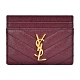 YSL MONOGRAM系列V字縫線魚子醬牛皮金釦名片夾(金x酒紅) product thumbnail 1