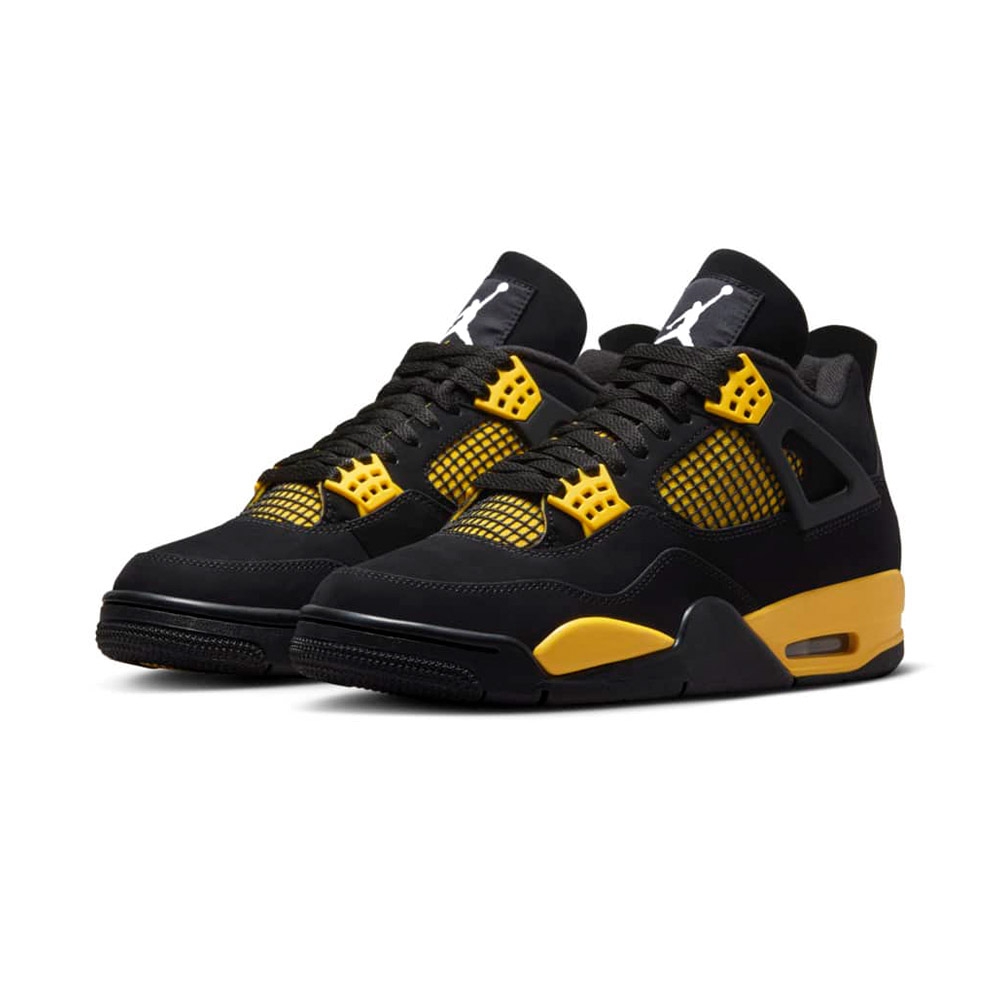 Nike Jordan 4 Retro Thunder 男黑黃喬丹雷神麂皮經典休閒鞋DH6927-017