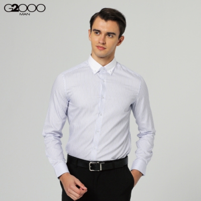 G2000條紋長袖上班襯衫-藍色