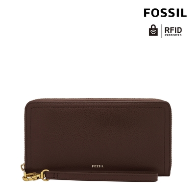 FOSSIL Logan 多層真皮拉鍊RFID防盜長夾-義式咖啡色 SL7831206