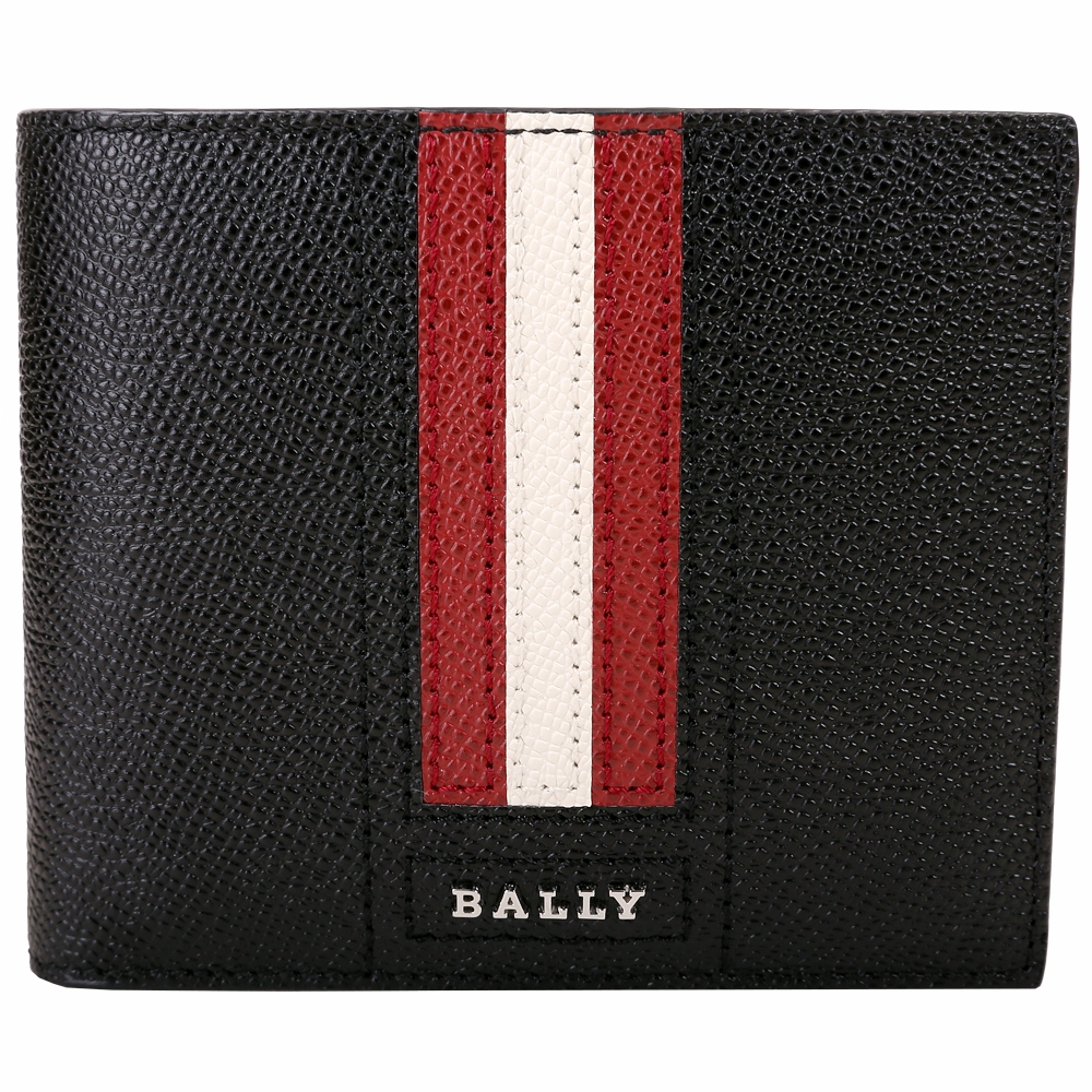 BALLY TALIKY 紅白條紋多卡層對折短夾(黑色)