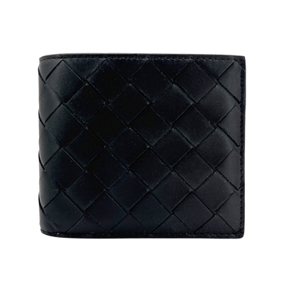 Bottega Veneta Intrecciato 皮革八卡對開短夾(605721-黑)