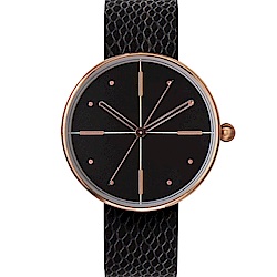 AÃRK 玫瑰金簡約時尚真皮革腕錶  –黑色/38mm