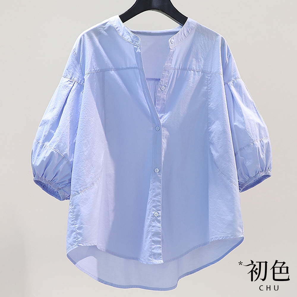 初色  純色長袖寬鬆輕薄透氣襯衫女上衣-5款任選-30592(M-2XL可選)