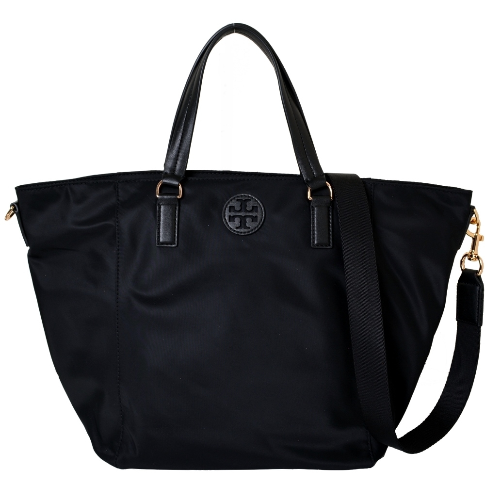 TORY BURCH NYLON SMALL TOTE 縫線LOGO尼龍手提肩背托特包-時尚黑