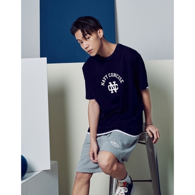 NAVY-MIT 美式弧形字短T(二色)-男【D1NA090】
