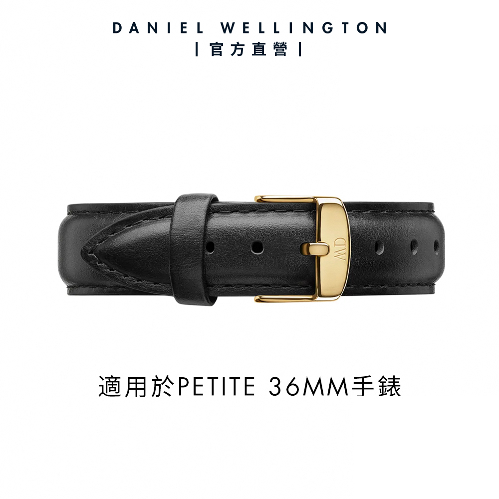 Daniel Wellington DW 錶帶 Petite Sheffield 16mm爵士黑真皮錶帶-香檳金