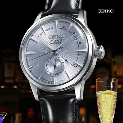 SEIKO 精工 Presage 調酒師 紳士機械腕錶-冰藍 牛皮錶帶40.5mm SSA343J1/4R57-00E0B_SK028