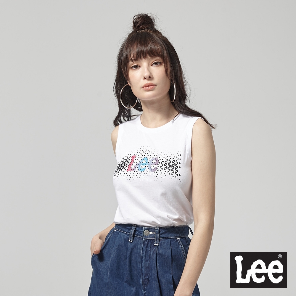 Lee 女款 數位幾何漸層Logo印花無袖背心 白