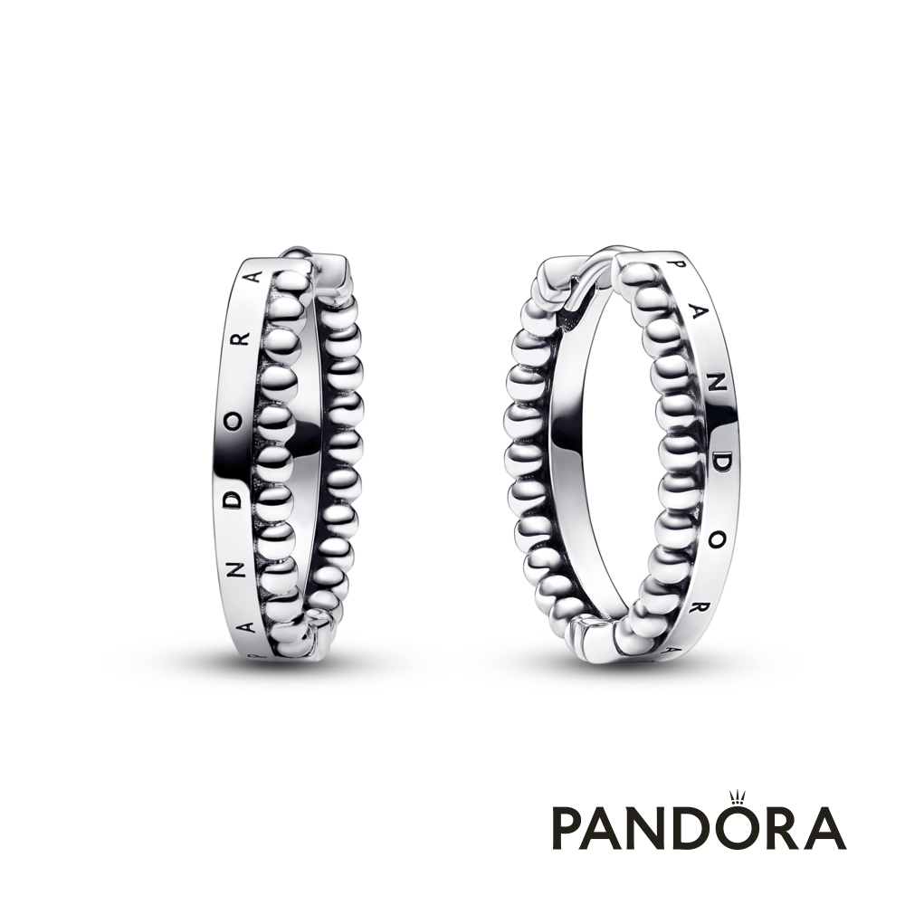 【Pandora官方直營】Pandora Signature Logo 珠飾耳環圈