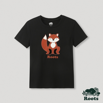 Roots女裝-T恤俱樂部系列 可愛動物短袖T恤-黑色