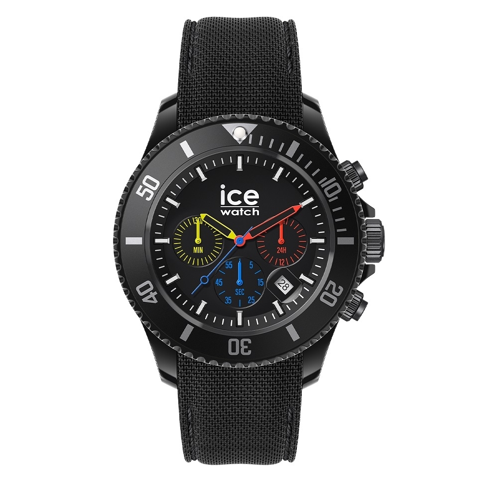 Ice Watch 三眼計時活力系列 黑錶面 40mm CH-黑色編織矽膠錶帶