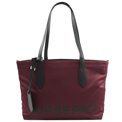 BURBERRY 燙印品牌LOGO尼龍肩背托特包(酒紅)