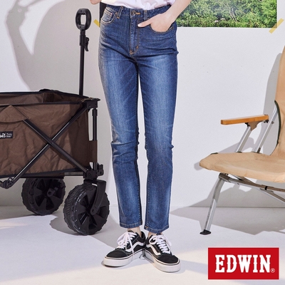 EDWIN 修身顯瘦窄管直筒牛仔褲-女-酵洗藍