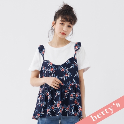 betty’s貝蒂思 假兩件度假風肩膀綁帶上衣(深藍)