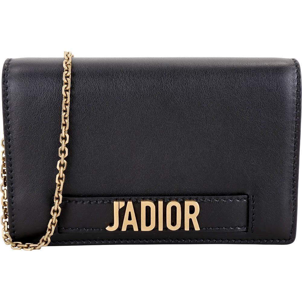 Dior J'ADIOR 翻蓋式鍊帶斜背手抓包(黑色)