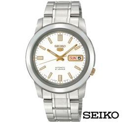SEIKO精工 經典5號自動上鍊機械腕錶-白面+金(SNKK07J1)