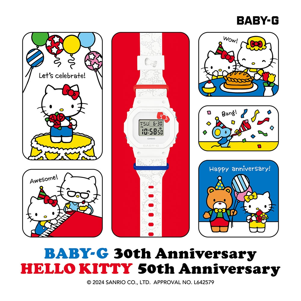 CASIO卡西歐 BABY-G x Hello Kitty 50周年 限量聯名 甜美可愛 經典方型 BGD-565KT-7_37.9mm |  BABY-G | Yahoo奇摩購物中心