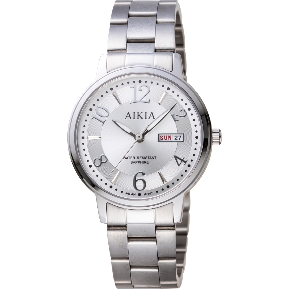 AIKIA 流行大三針時尚腕錶-3A2304WWN/銀白35mm
