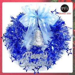 摩達客耶誕-10吋藍銀系簍空星星金蔥花圈(輕巧免組裝)佈置聖誕禮物