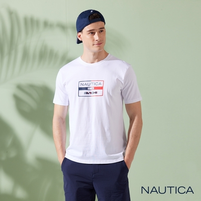 Nautica男裝 簡約品牌LOGO旗語圖騰短袖T恤-白色