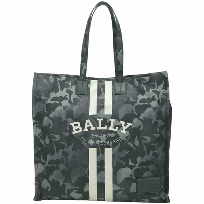 BALLY Crystalia XL 迷彩印花皮標尼龍托特包(墨綠色)