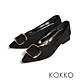 KOKKO異材質方形飾扣典雅尖頭粗跟包鞋黑色 product thumbnail 1