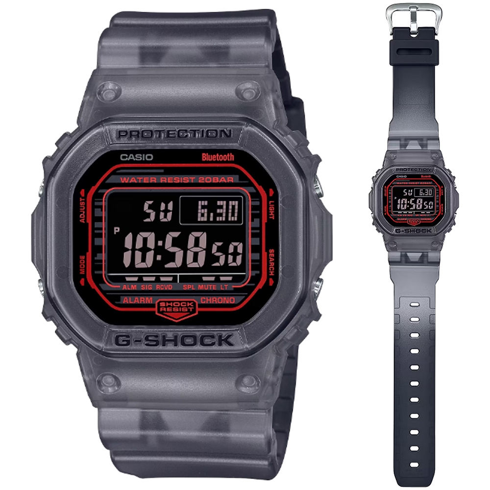 CASIO 卡西歐G-SHOCK 智慧藍芽半透明漸層配色方形電子錶-黑(DW-B5600G