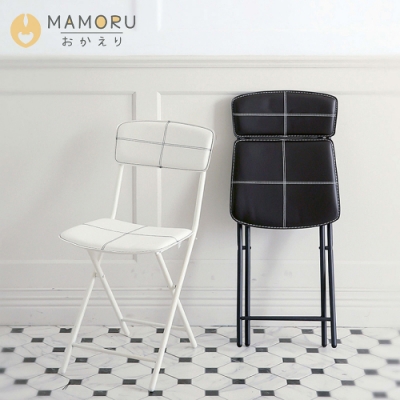 【MAMORU】簡約方形條紋皮革椅(摺疊椅/餐椅/辦公椅/化妝椅/休閒椅)