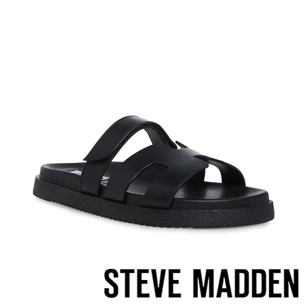 STEVE MADDEN-MAYVEN 皮革一字帶平底H涼拖-黑色