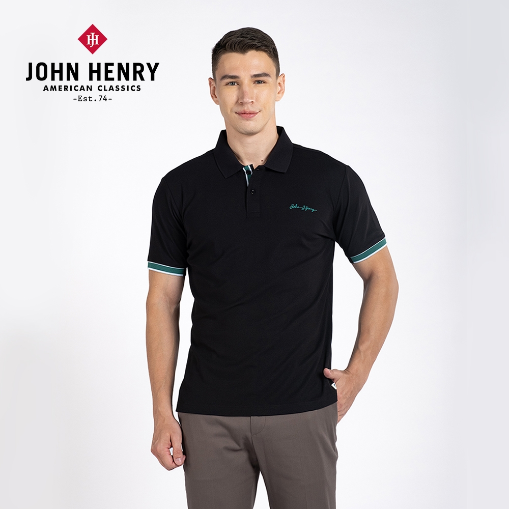 JOHN HENRY logo刺繡短袖Polo衫-二色 (黑色)