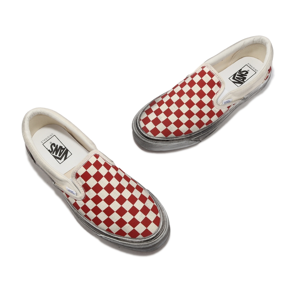 Vans 髒髒鞋OG Classic Slip-On LX Vault 男女鞋紅白棋盤格仿舊懶人鞋