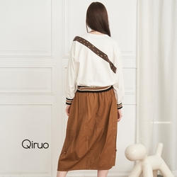 Qiruo-奇若名品-春夏專櫃-鬆緊腰抽繩素色長裙-日系素色抽繩造型長裙2296B