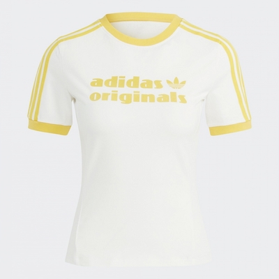 adidas 上衣 女款 短袖上衣 運動 三葉草 亞規 SLIM LOGO TEE 白黃 IC8536