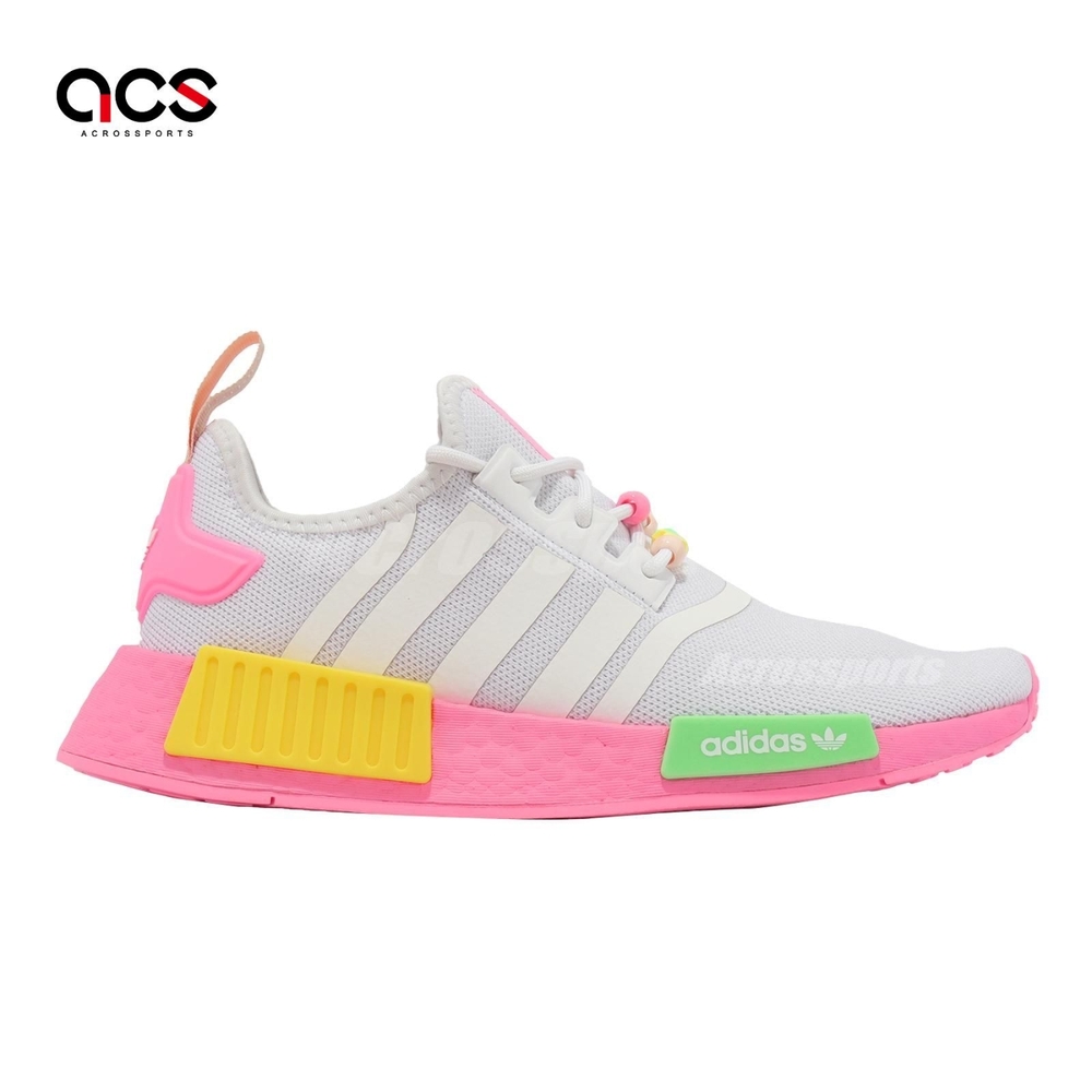 adidas 運動鞋NMD R1 J 大童鞋女鞋灰粉串珠拼接緩衝愛迪達HP7882