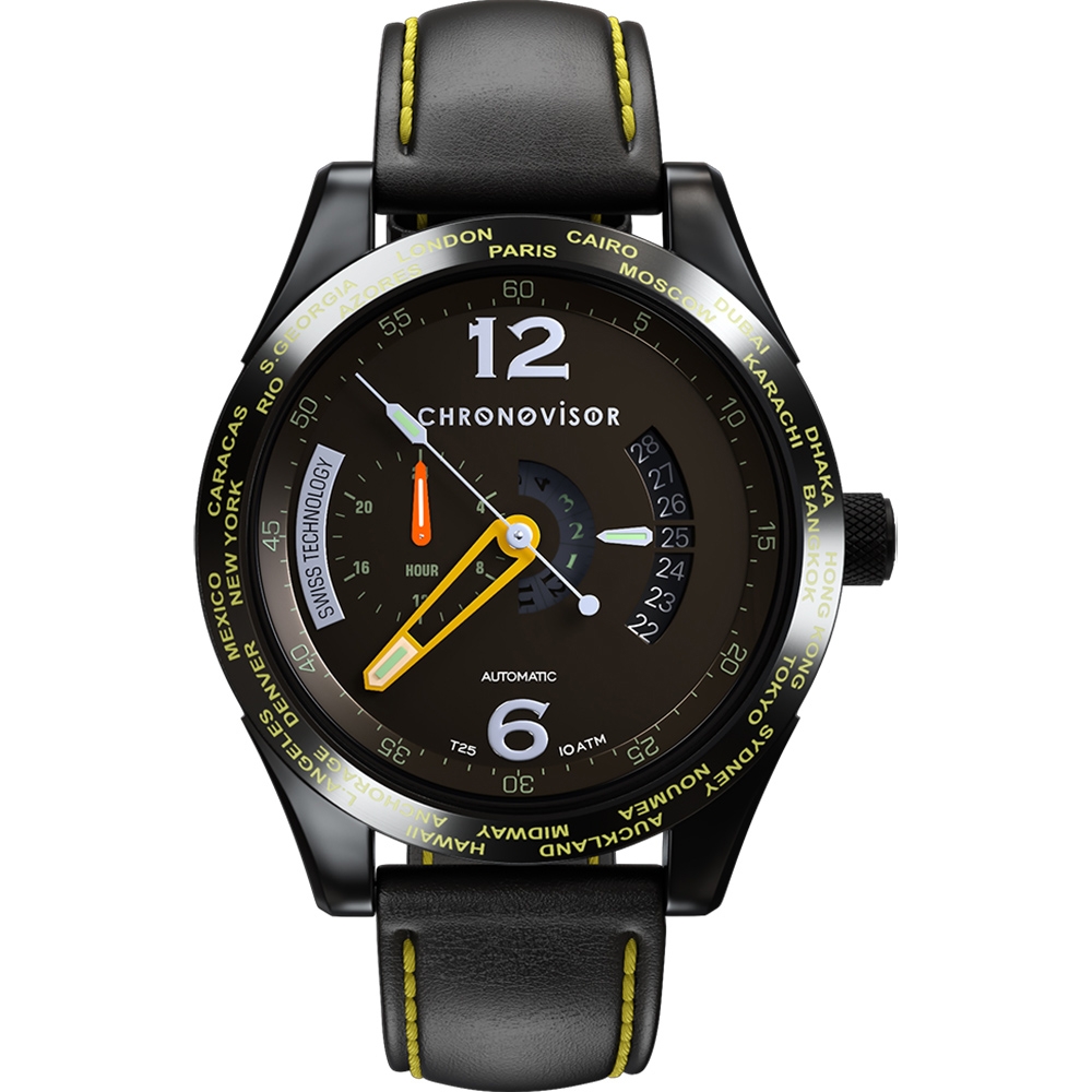 Chronovisor Watch 格樂威治 PIONEER系列 獨立三針機械腕錶-43mm黃x黑 CVGM7102-L-YE