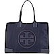 TORY BURCH Ella 大款經典盾牌皮革拼接尼龍肩背包(深藍色) product thumbnail 1