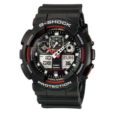 G-SHOCK 個性重型機械感Man運動錶(GA-100-1A4)-紅指針/55mm