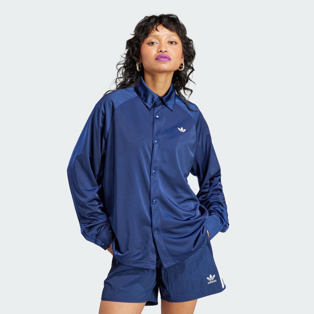 adidas 上衣 女款 長袖襯衫 三葉草 亞規 TRACK SHIRT 藍 II5611