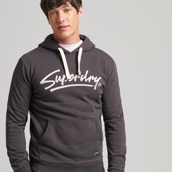 SUPERDRY 男裝 長袖帽T 連帽套頭衫  Dwntwn Script 黑底白字