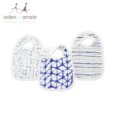 美國《Aden & Anais》竹纖維圍兜3入-靛藍線條