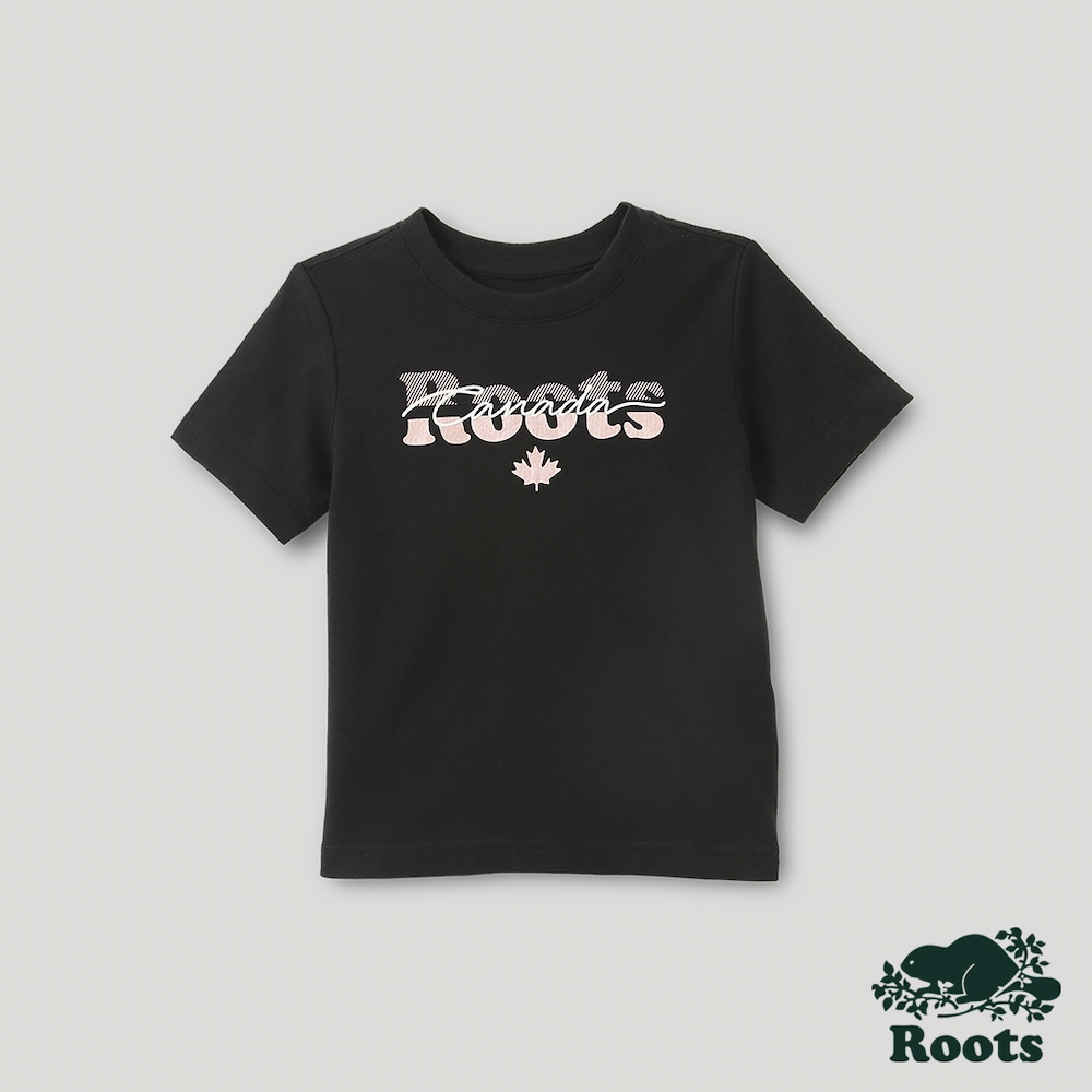 Roots小童-城市悠遊系列 燙金LOGO短袖T恤-黑色