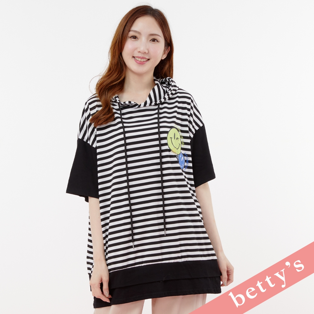 betty’s貝蒂思　招牌笑臉橫條紋連帽T-shirt(黑色)