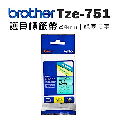 Brother TZe-751 護貝標籤帶 ( 24mm 綠底黑字 )