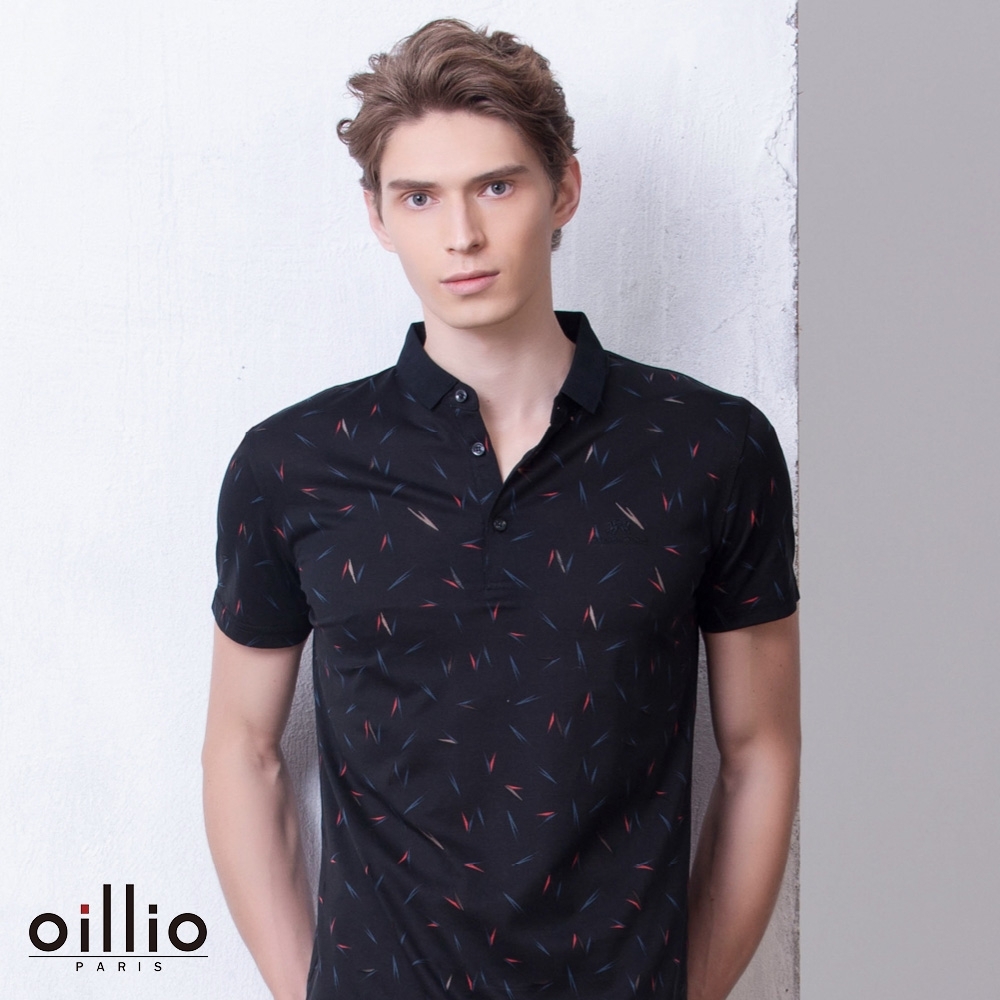 oillio歐洲貴族 短袖超柔舒適透氣POLO 頂級天絲棉 修身顯瘦 超柔防皺 黑色