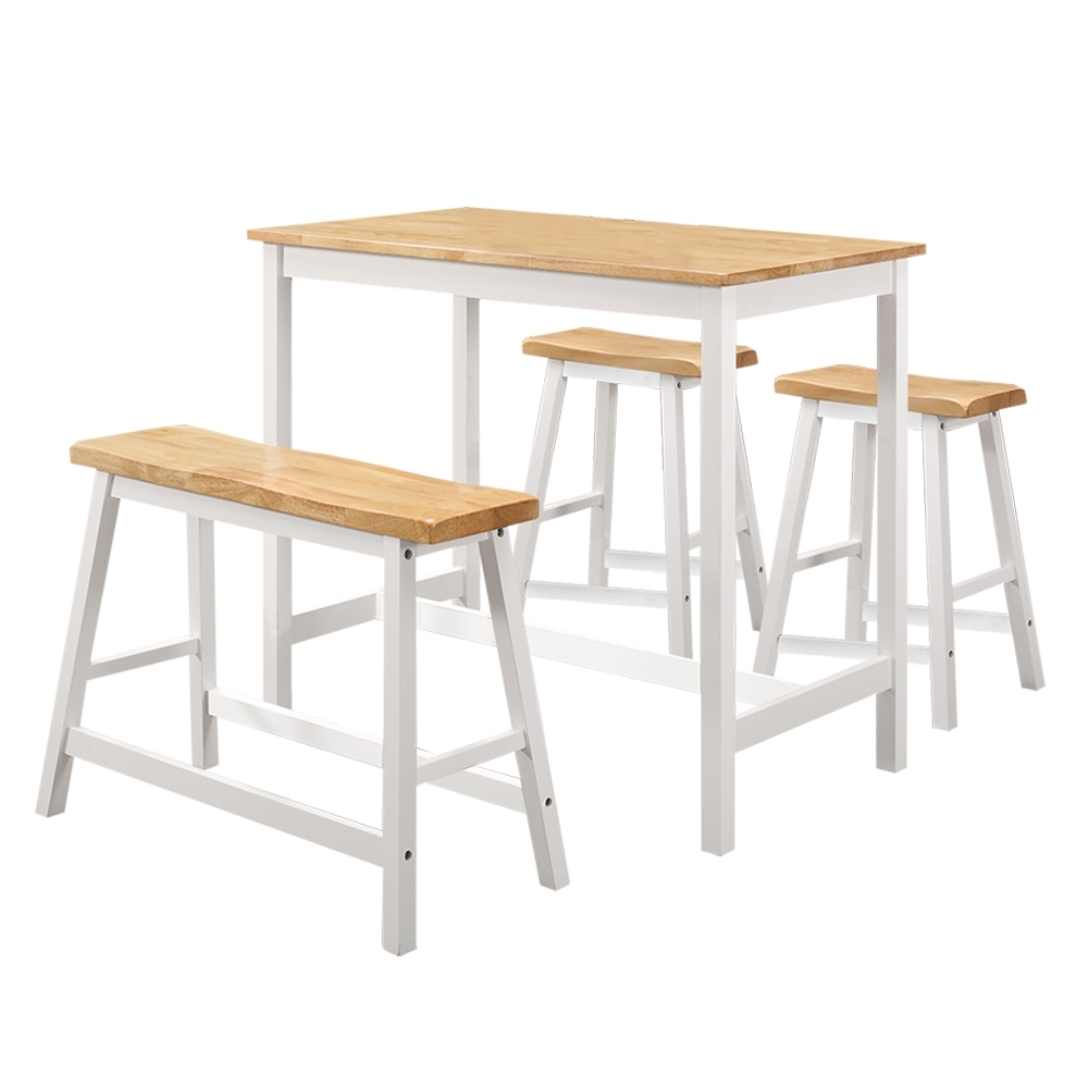 Bernice-夏菲3.7尺白色實木吧台/休閒桌椅組合(一桌三椅)-108x60x91cm