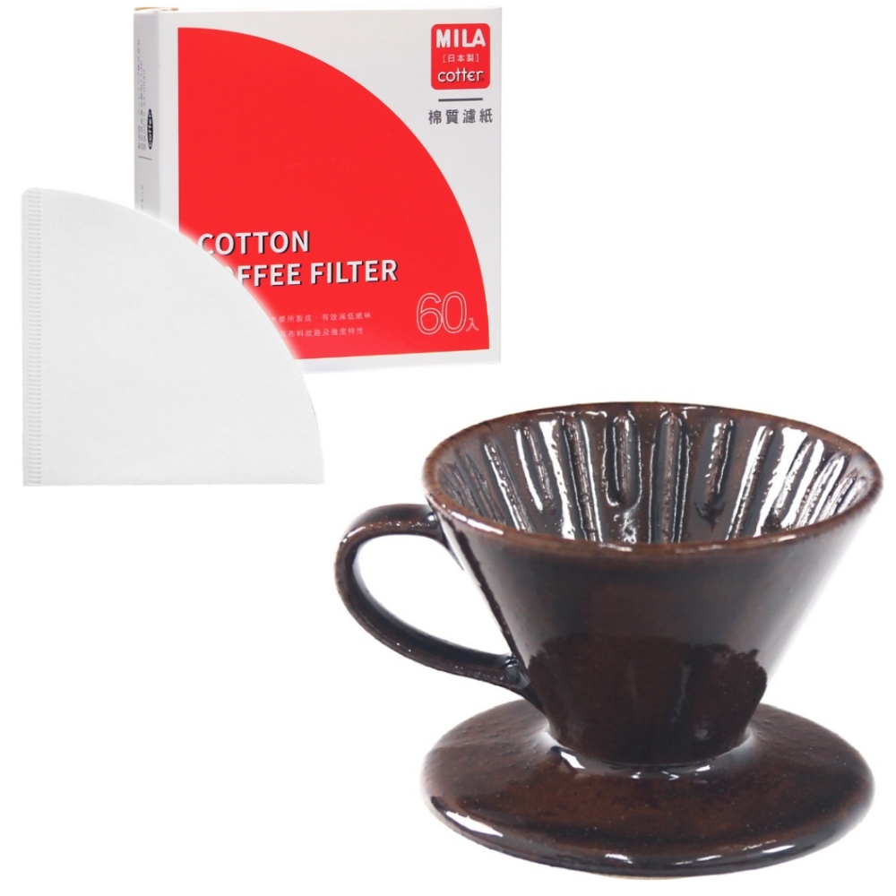 MILA日本製 織部燒 咖啡濾杯01-琥珀飴釉+日本製棉質漂白濾紙(錐形)