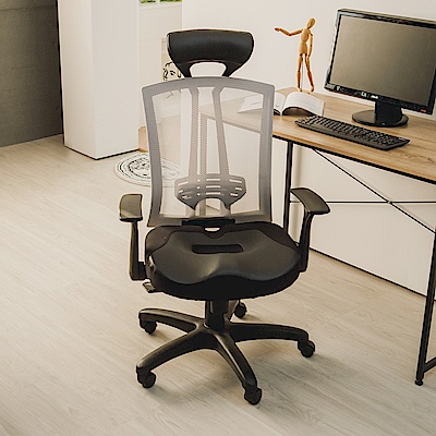 完美主義 立體頭枕網皮接合透氣包覆電腦椅/辦公椅/主管椅(3色)